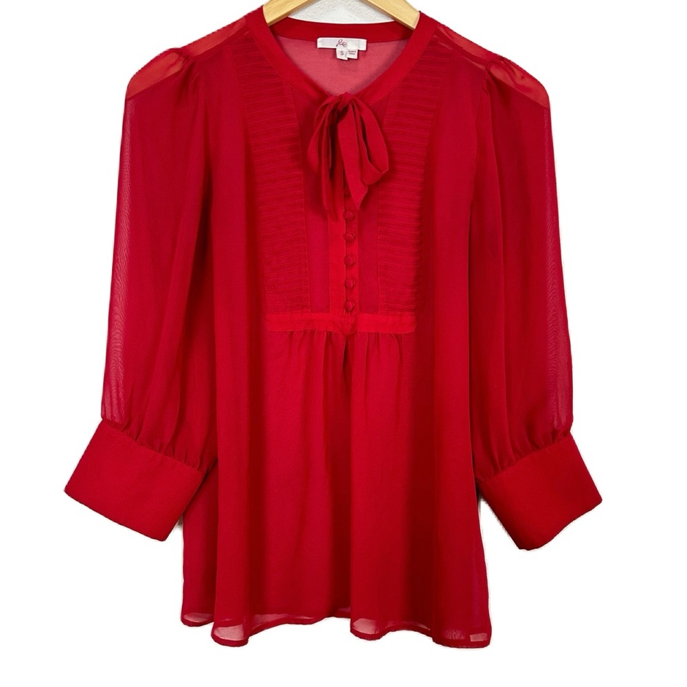 Joie Red Silk Tie Neck Sheer Blouse Top Women’s Sz Small